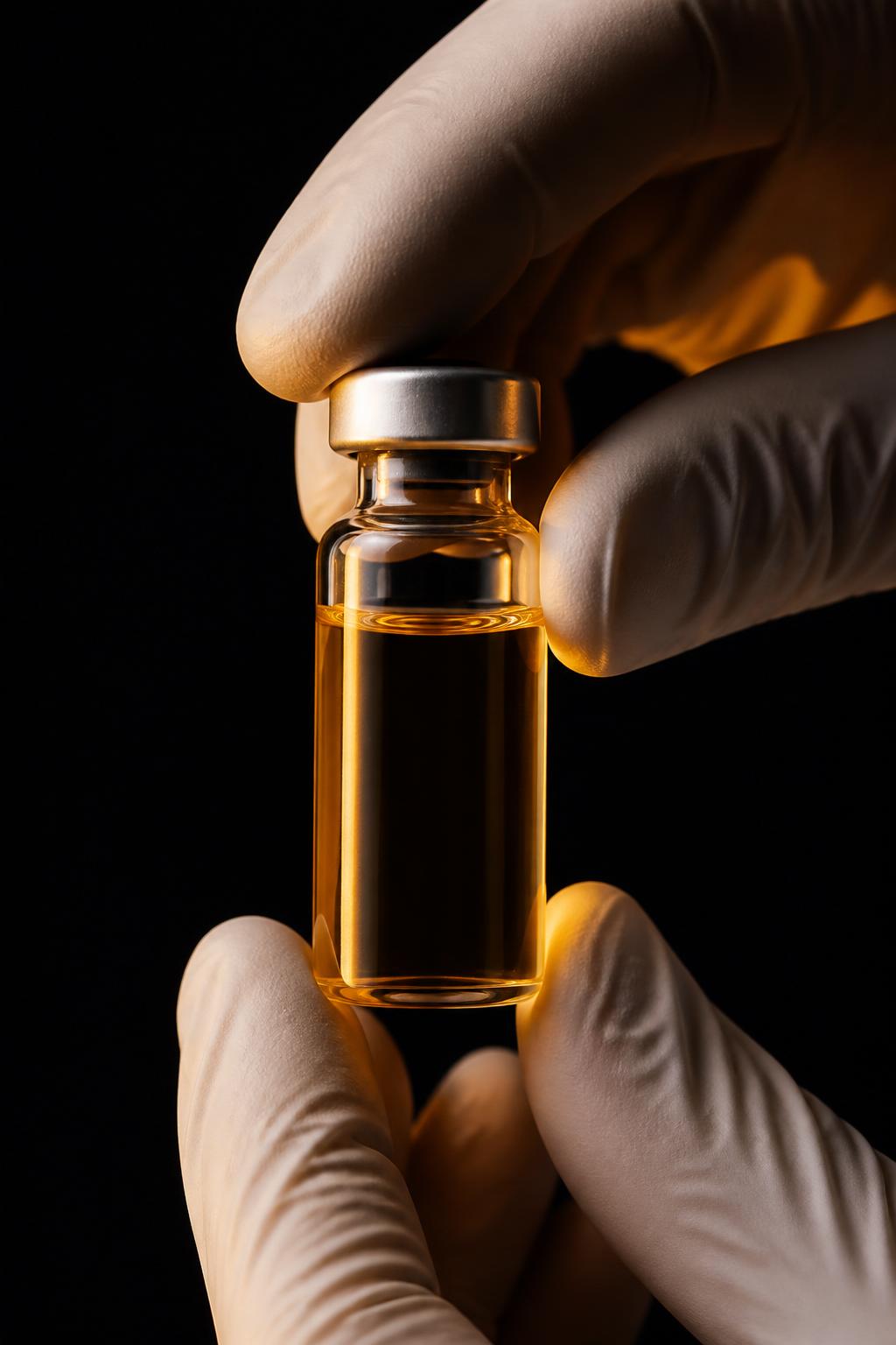 Lab technician inspecting a vial