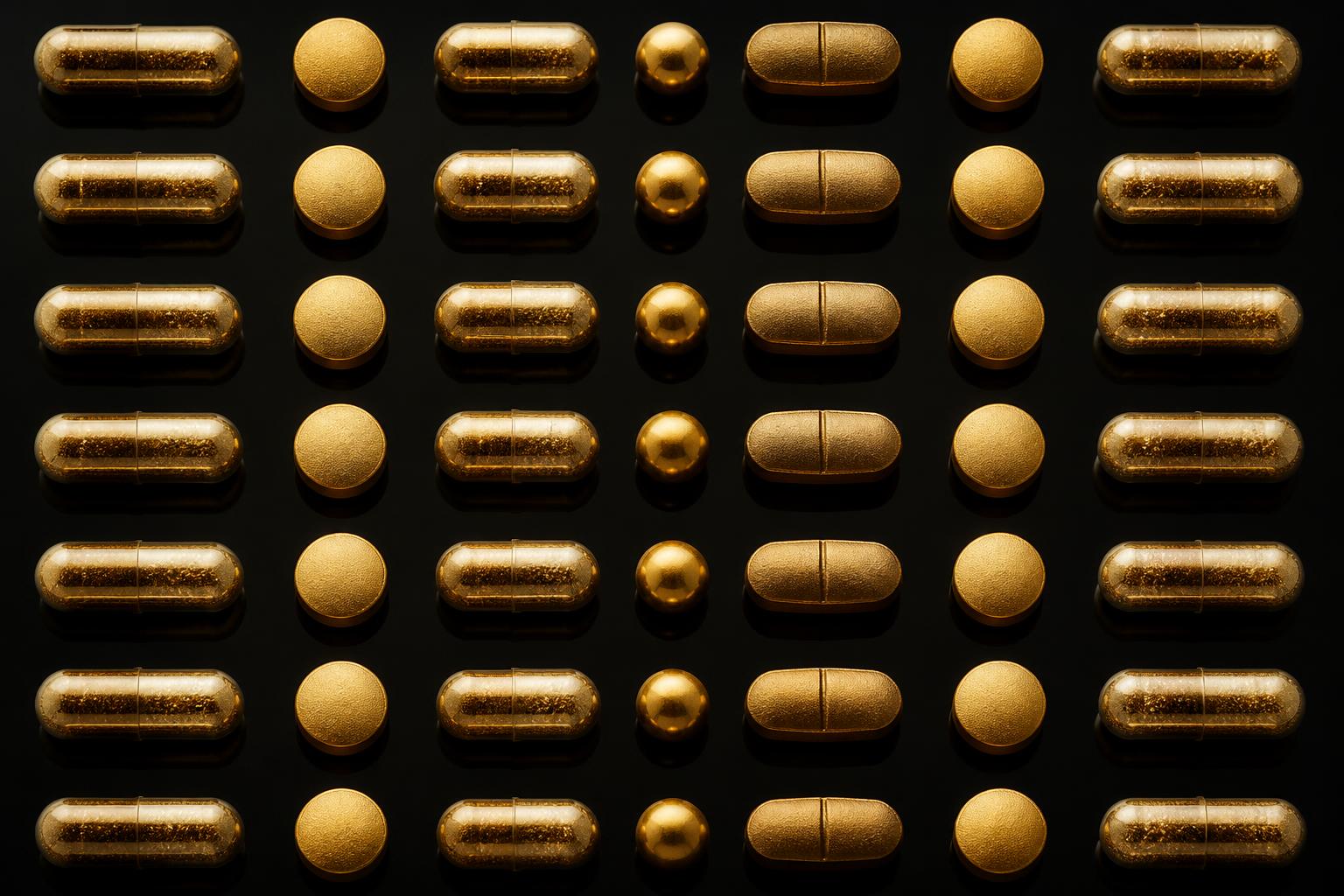 Gold capsules in a grid